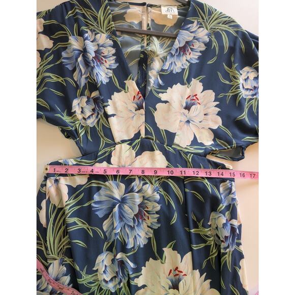 Anthropologie d.RA Maxi Dress Santorini Floral Tropical Boho Blue Cream Size L - Picture 13 of 13